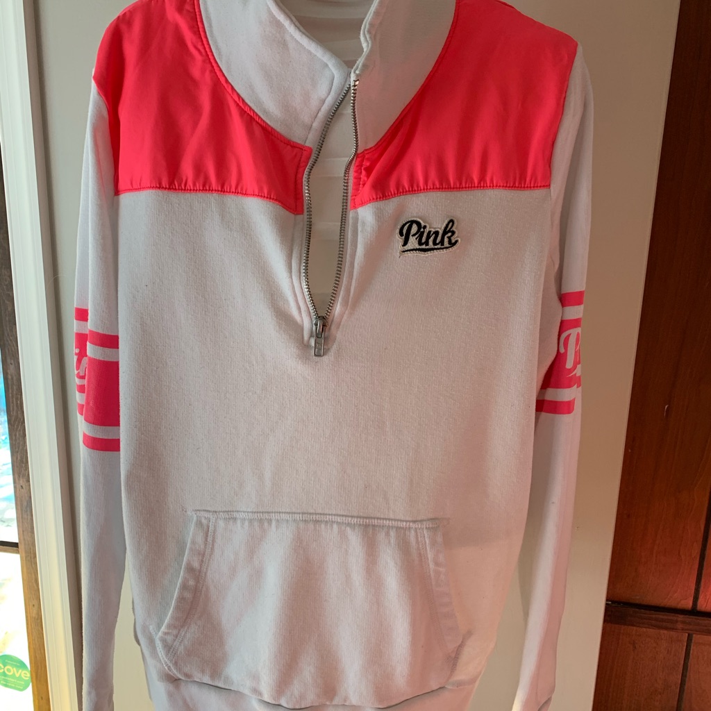 Pink Hot Pink And White Quarter Zip Sweatshirt